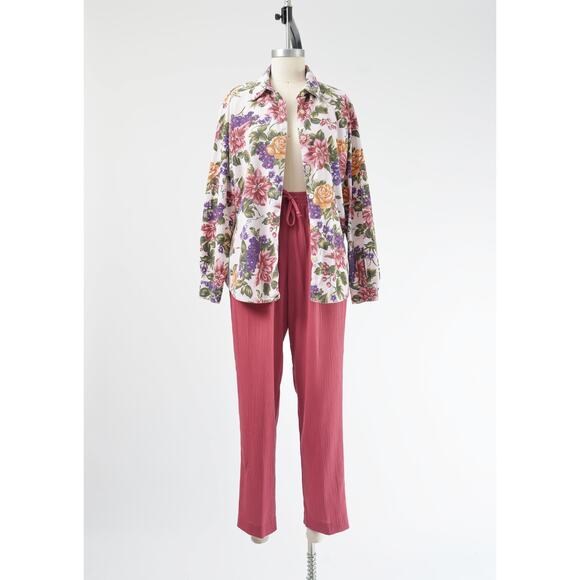 Vintage 90s Floral Grape Vine Print Shirt Cotton Corduroy Collared Blouse M - Picture 2 of 8